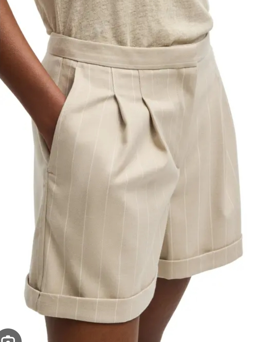 BOSS ORANGE Beige Pinstripe Pleated Bermuda Classic Shorts Dress Short Size 12